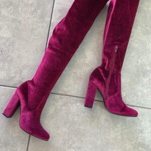 Chinese Laundry Brenda Velvet Over The Knee Boots | Burgundy | Size 6
